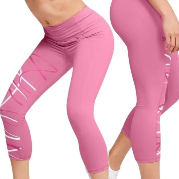 Under Armor UA HeatGear Reflect Hi-Rise Fitted Capris Pink White Graphic - Picture 1 of 14
